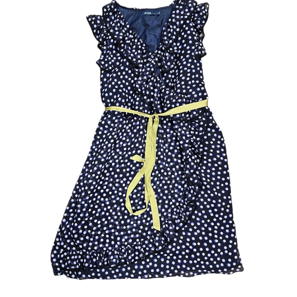 Eloquii Navy Polka Dot Kids Dress with Yellow Belt